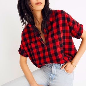 Madewell Plaid Flannel Short Sleeve Button Down Top